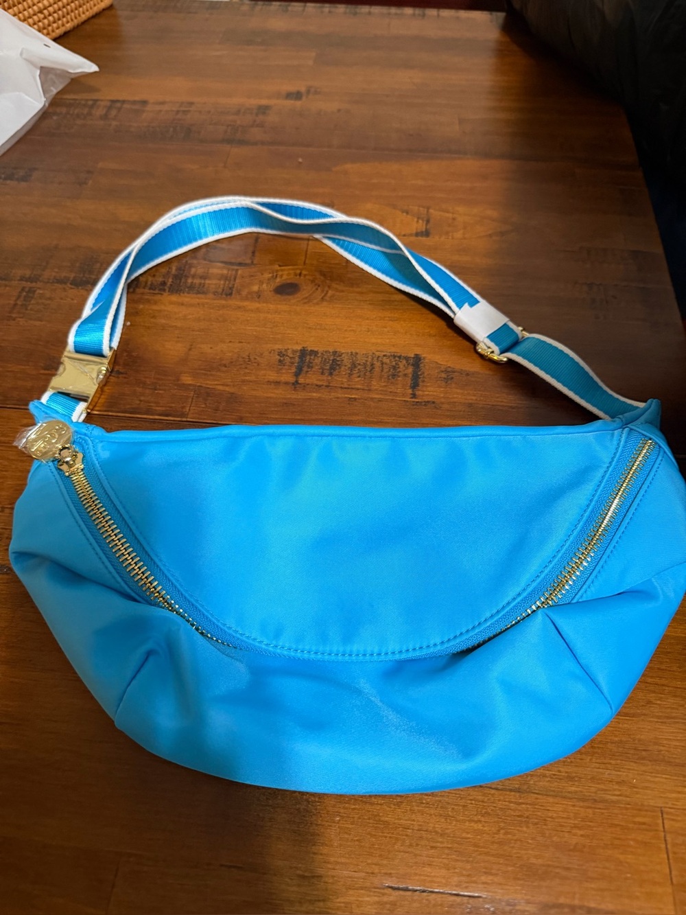 Large Stoney Clover Blue Crossbody Sling Bag with Gold Hardware brand new